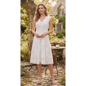 Rabbit Rabbit Rabbit Designs White Lace Smocked Waist Midi Dress NWT Size 10